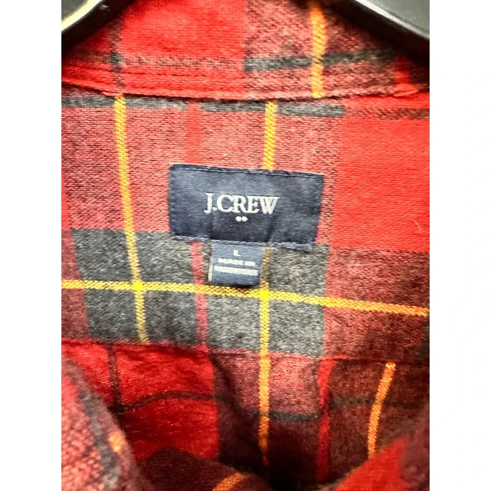 J.Crew Flannel Shirt Plaid Button Up Long‎ Sleeve with Elbow Patches L